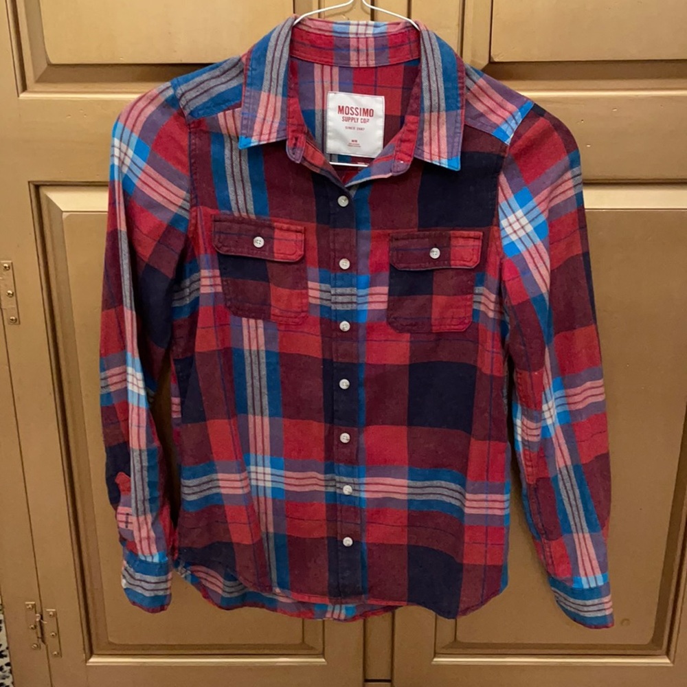 Mossimo Red & Blue Plaid Button Down Shirt